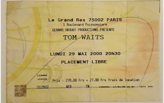 Tom Waits Concert Ticket, Paris, May 2000